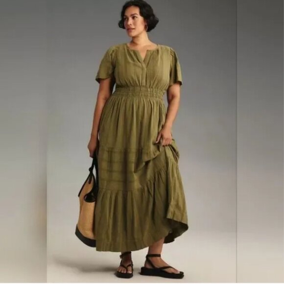 Anthropologie The Somerset Maxi Dress In Moss Petitie - Picture 5 of 14